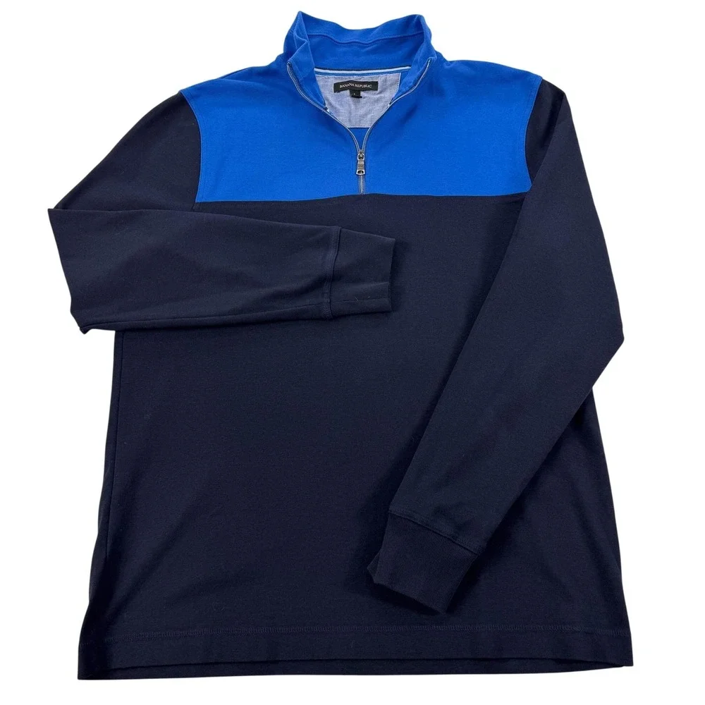 Banana Republic Sweater Mens Large Blue 1/4 Zip Mock Neck Pullover Knit Preppy
